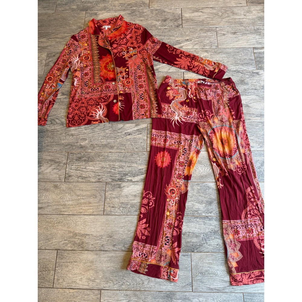 Johnny Was Dragonia Pajama Set Medium Dragon Mandala Patchwork Sleepwear Lounge